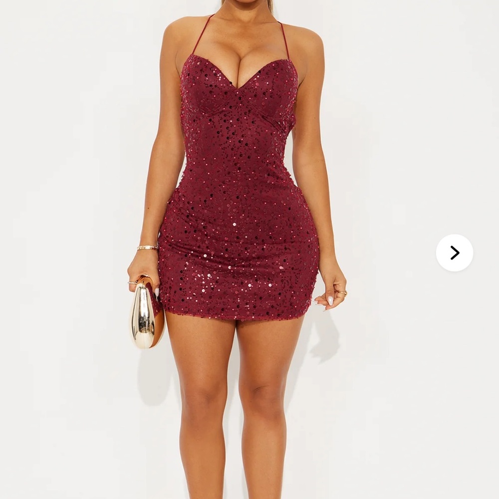 Chic Sequin Micro Mini Dress - Burgundy